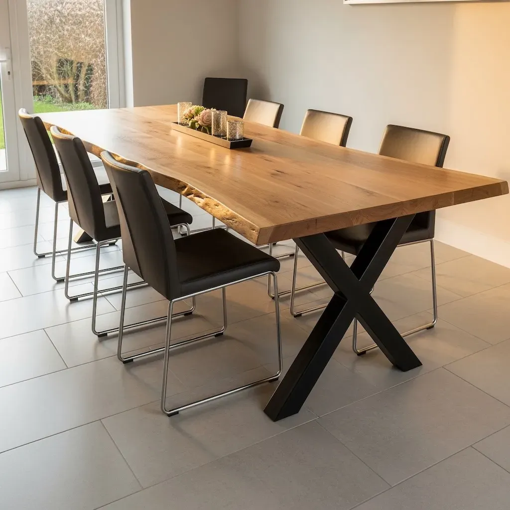 Minimalist Live Edge Dining Table on steel base