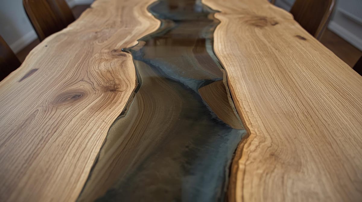 Resin river dining table displayed in Stockport showroom