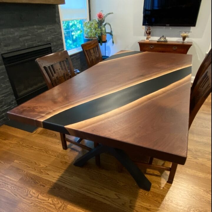 Resin river dining table stain resistance example