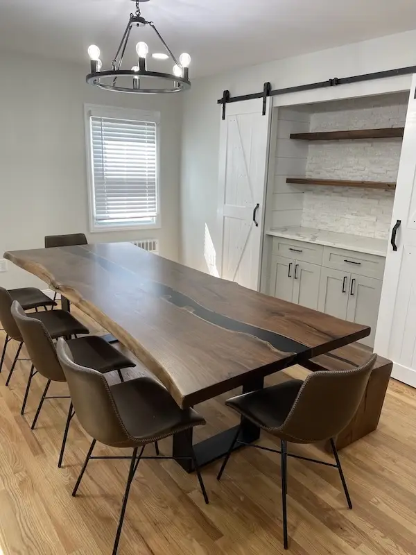Elm Resin River Dining Table on square steel base