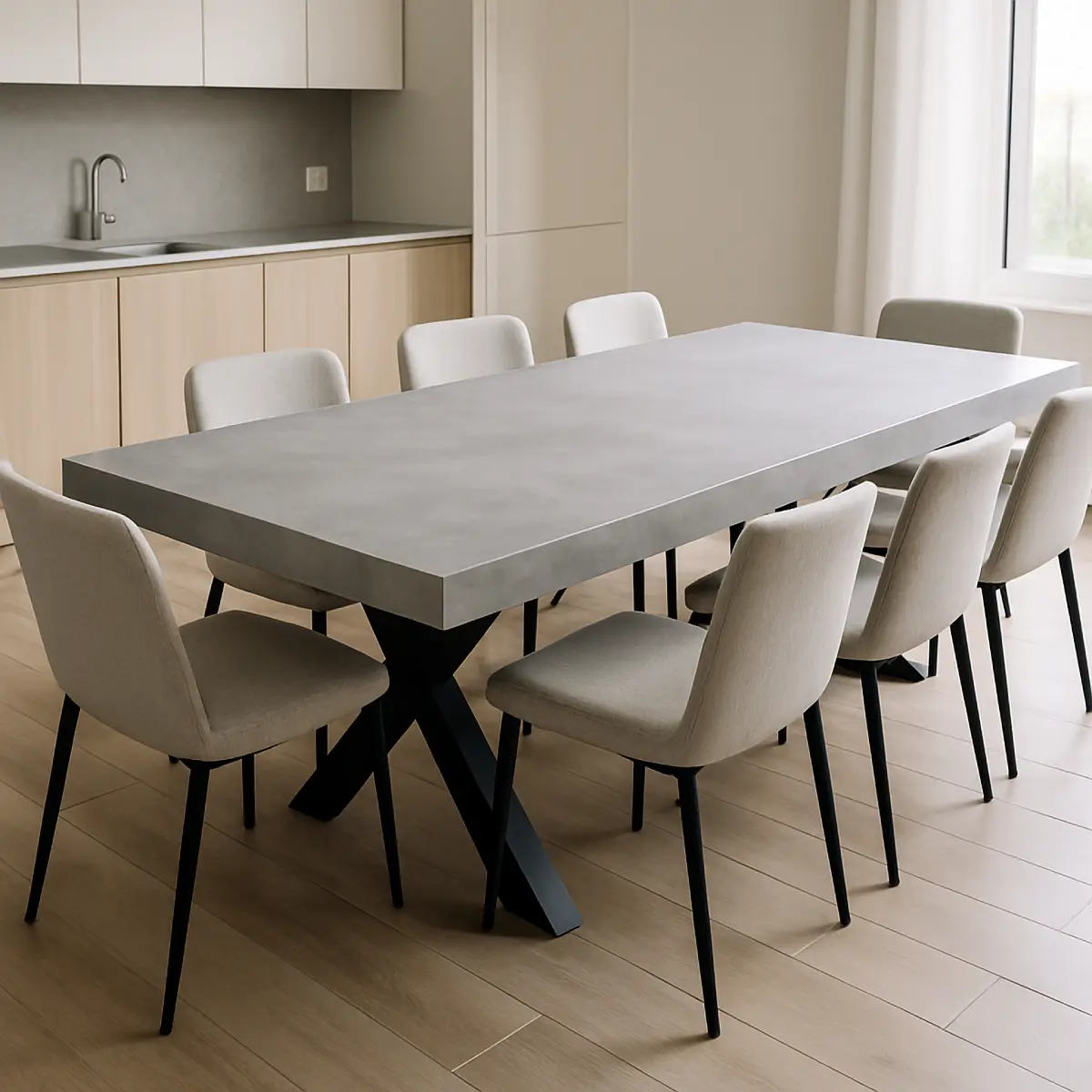 Bespoke dining table size and seating maths guide showing seat widths, table lengths and comfortable spacing