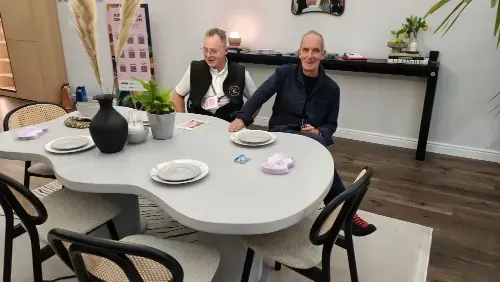 ockVine Cloud Table with TV presenter Kevin McCloud of Grand Designs 