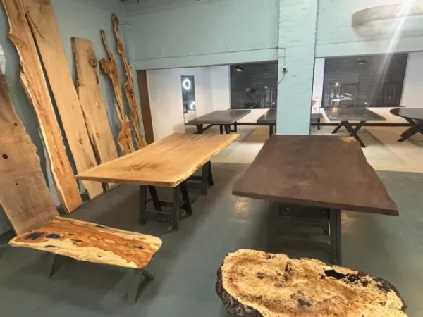 Resin River vs Solid Wood Dining Table in showroom